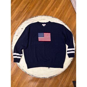 American Flag Knit Sweater L Navy Blue Honey Peach Crewneck Pullover 87 Back Des